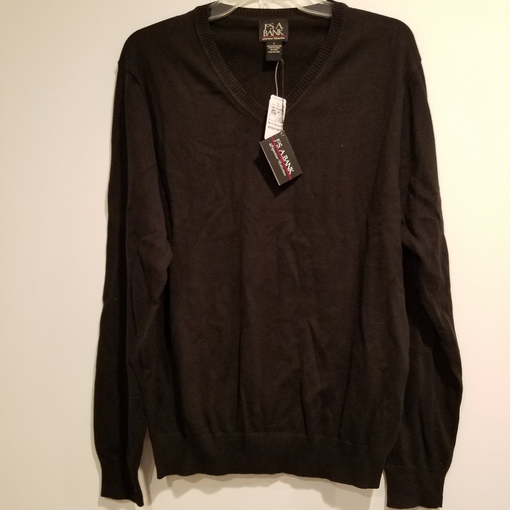 NWT Jos A Banks Black V Neck Sweater Sz Lg
